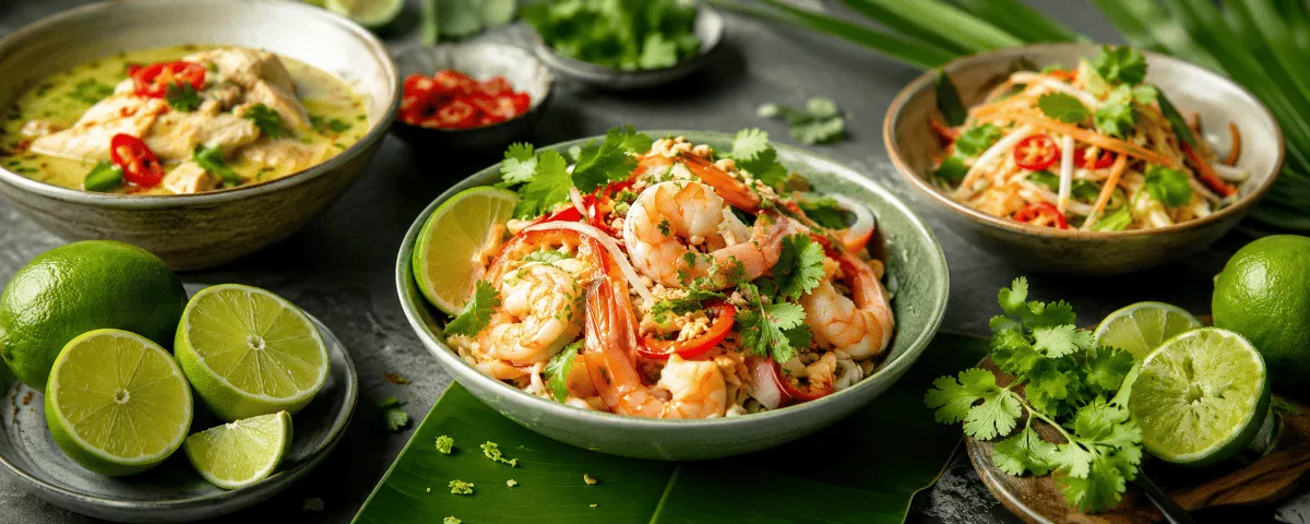 Asiatische Gerichte mit Limettensaft